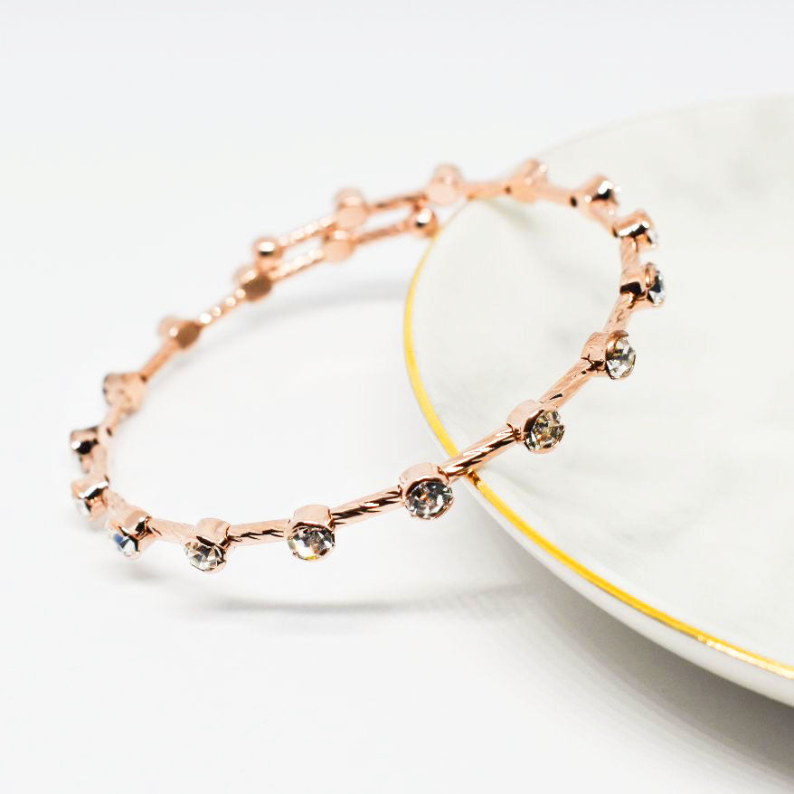 Rose Gold Twist Bangle Bracelet with Clear Austrian Crystals