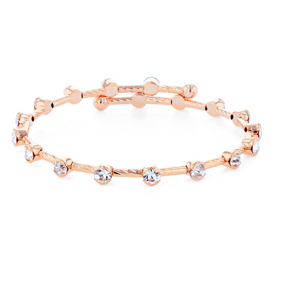 Rose Gold Twist Bangle Bracelet with Clear Austrian Crystals