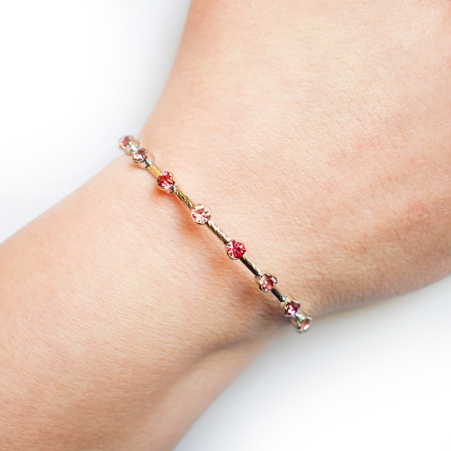 Silver Twist Bangle Bracelet with Light and Dark Rose Pink Austrian Crystals