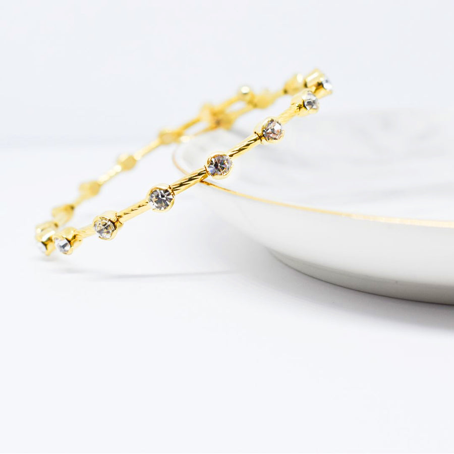 Gold Twist Bangle Bracelet with Clear Austrian Crystals