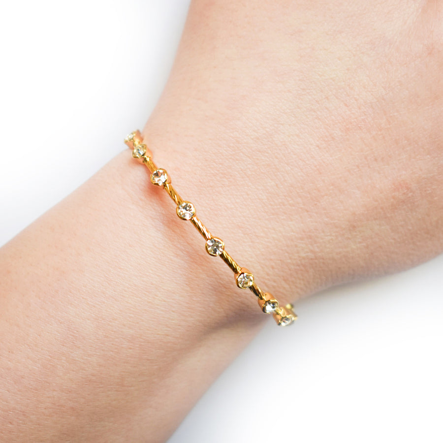 Gold Twist Bangle Bracelet with Clear Austrian Crystals