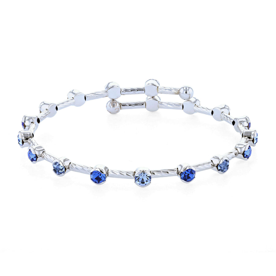 Silver Bangle Bracelet with Light and Dark Sapphire Austrian Crystals
