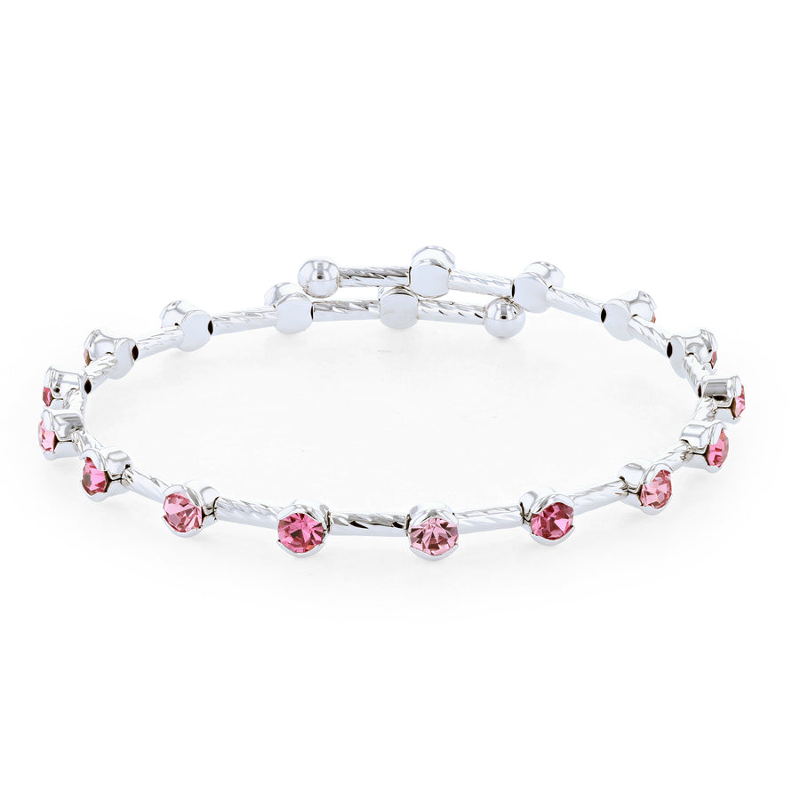Silver Twist Bangle Bracelet with Light and Dark Rose Pink Austrian Crystals