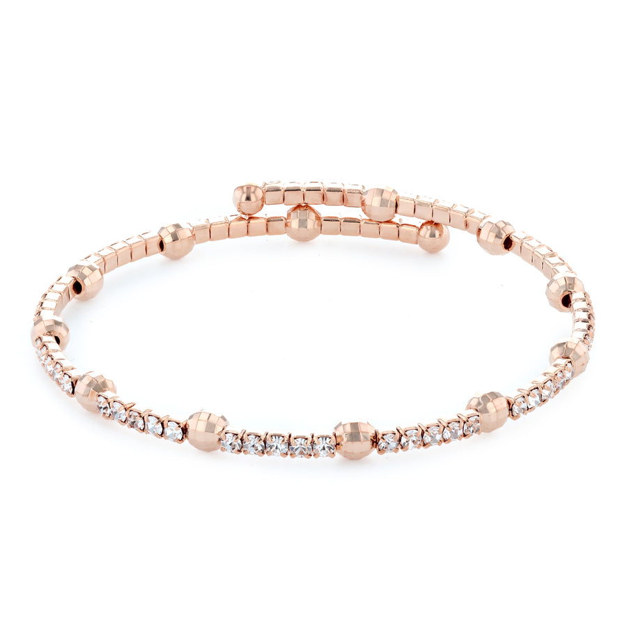 Rose Gold Bangle Bracelet with Clear Austrian Crystals and Disco Ball Beads