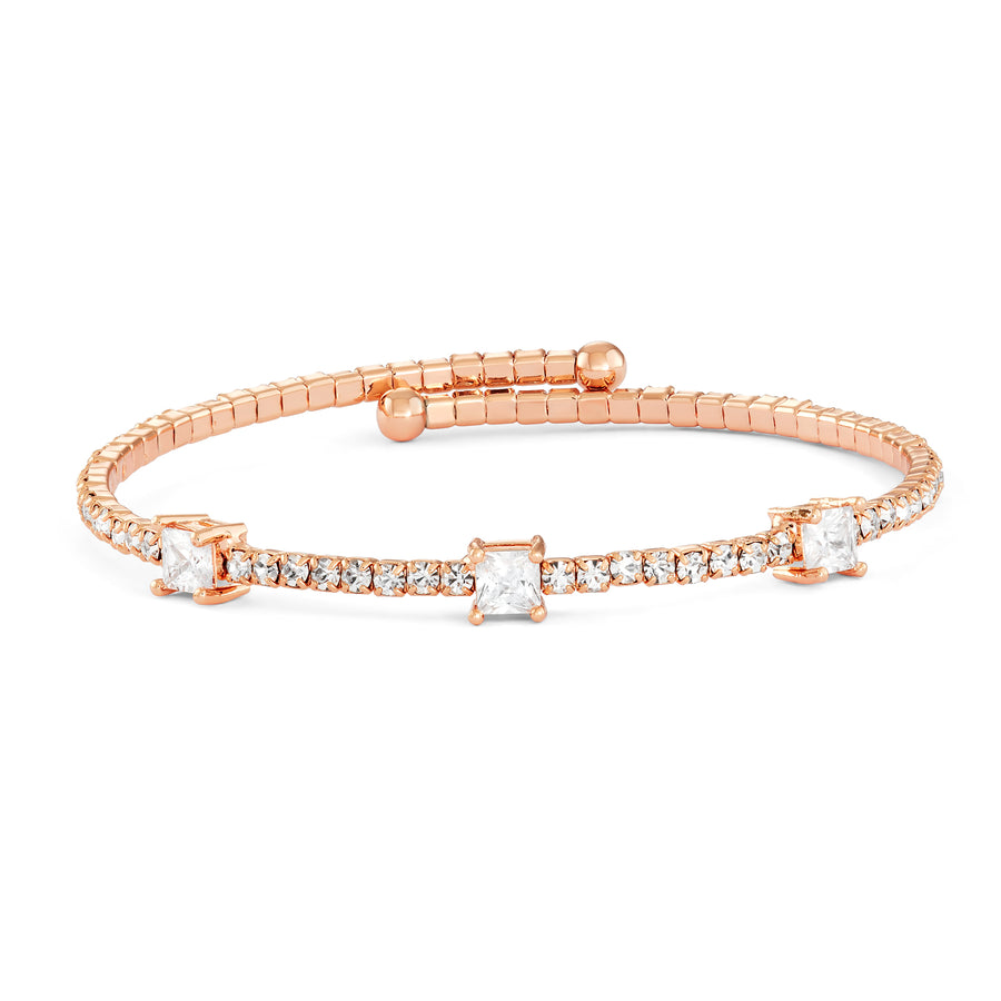 Rose Gold Bangle Bracelet with Small and Large Clear Austrian Crystals