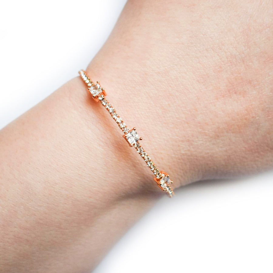 Rose Gold Bangle Bracelet with Small and Large Clear Austrian Crystals