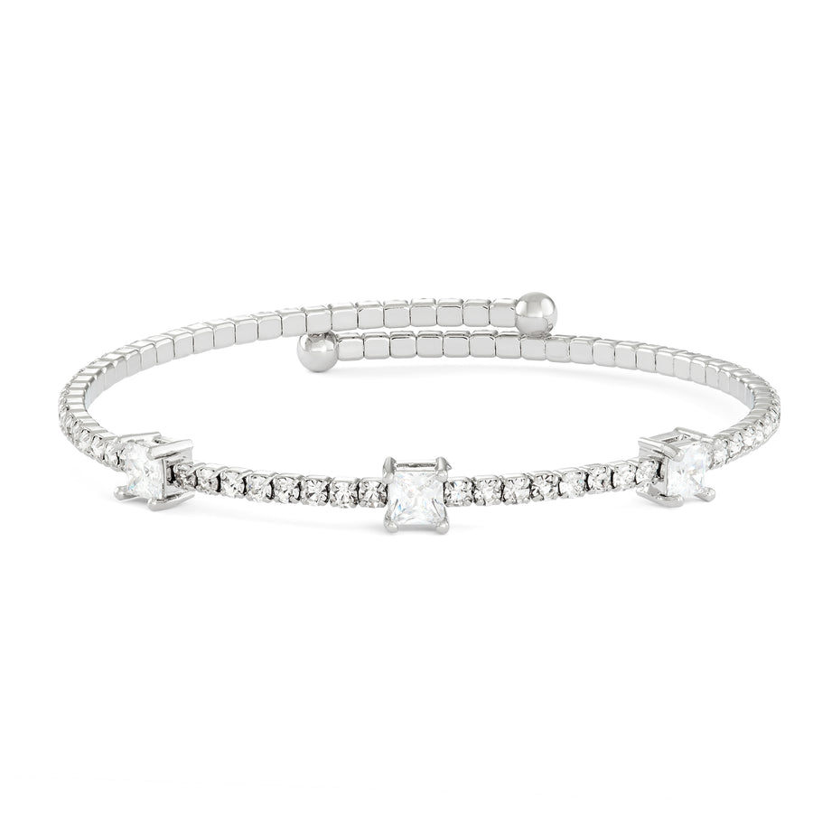Silver Bangle Bracelet with Small and Large Clear Austrian Crystals