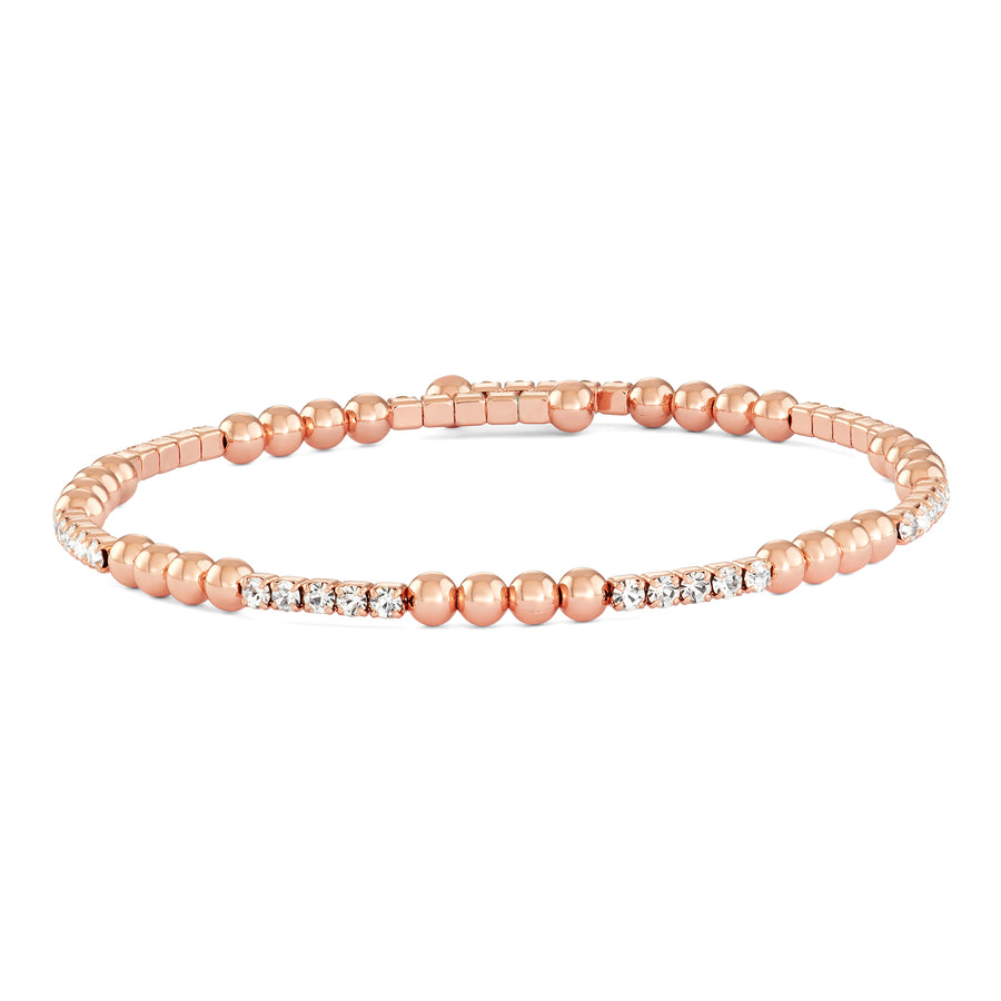 Rose Gold Bangle Bracelet with Clear Austrian Crystals and Beads