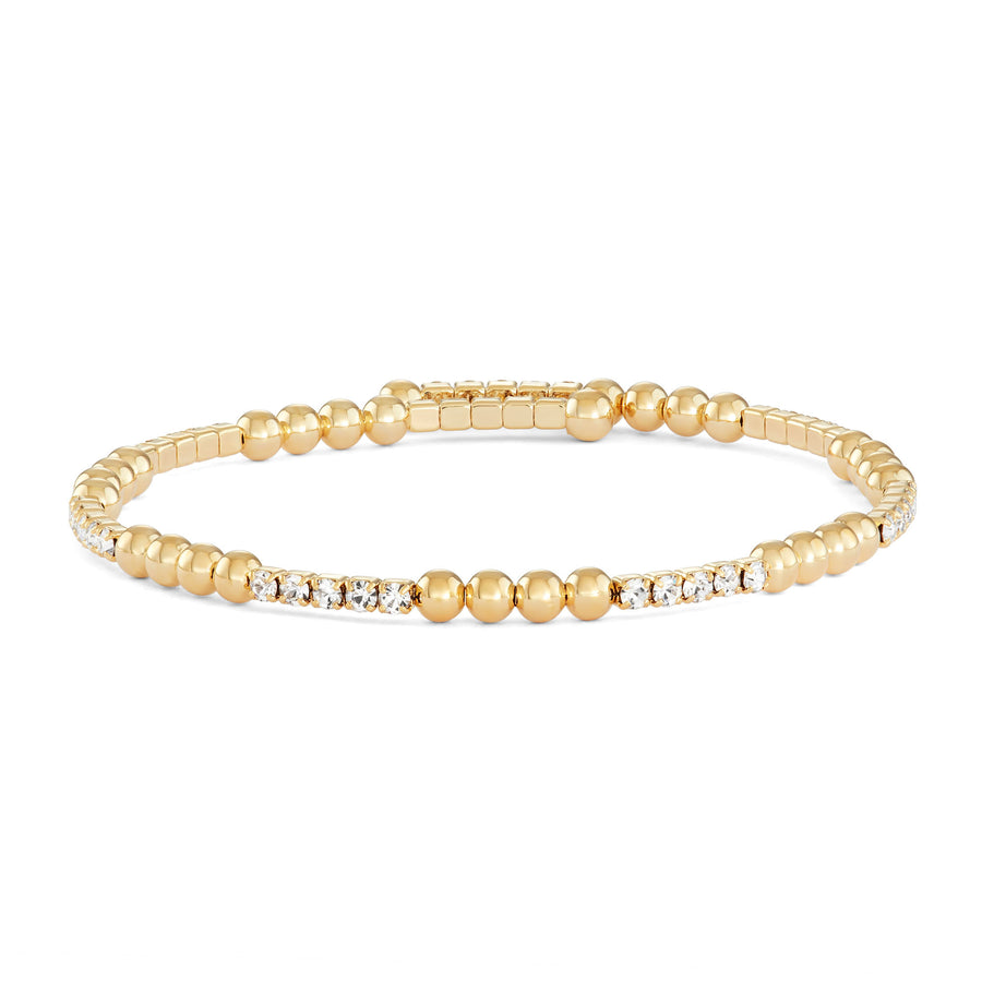 Gold Bangle Bracelet with Clear Austrian Crystals and Beads