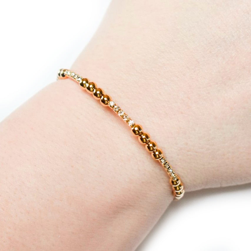 Gold Bangle Bracelet with Clear Austrian Crystals and Beads
