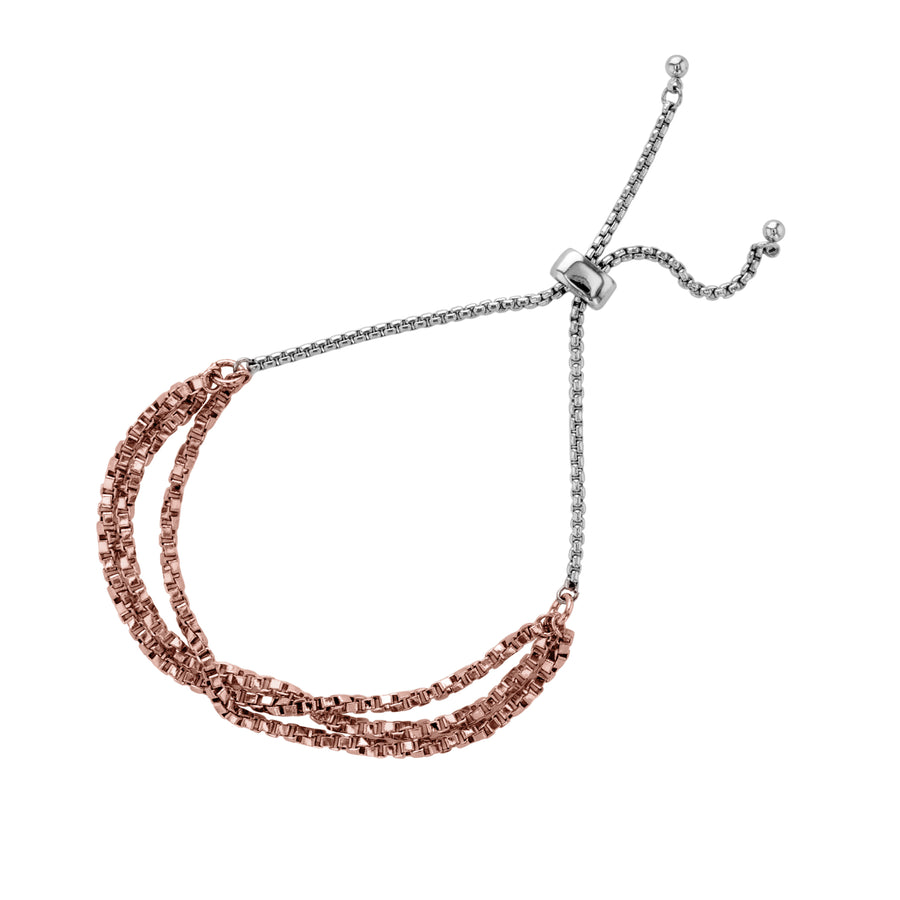 Rose Gold and Silver Box Chain Bracelet with Bolo Closure