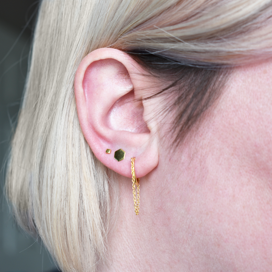 Gold Hexagon Stud Earrings