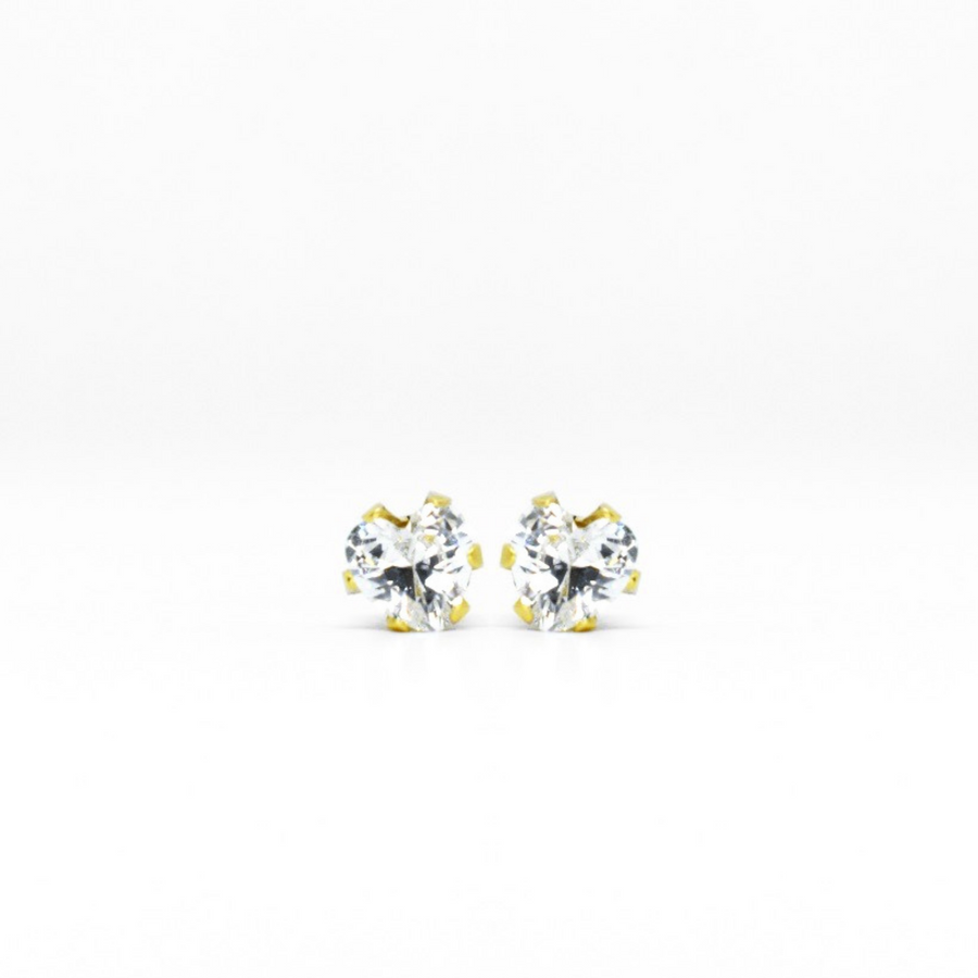 Wholesale | 5mm Clear Heart Cubic Zirconia Earrings in Gold