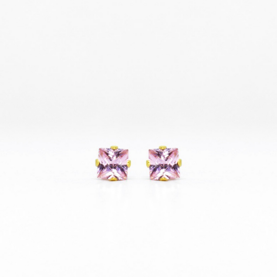 Wholesale | 4mm Pink Square Cubic Zirconia Earrings in Gold