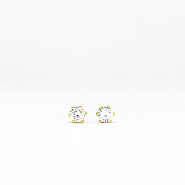 Wholesale | 3mm Clear Cubic Zirconia Earrings in Gold