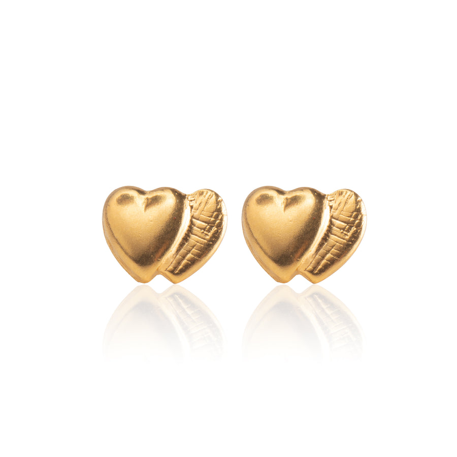 Wholesale | Gold Double Heart Stud Earrings